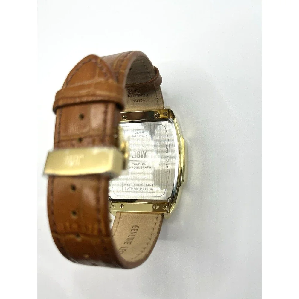 JBW Echelon Men's Chronograph Watch Gold Tone Brown Leather New Open Box
